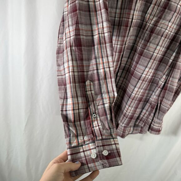 Cinch Shirt Men's Large Red White Plaid Long Sleeve Button Up Lightweight - Picture 7 of 12